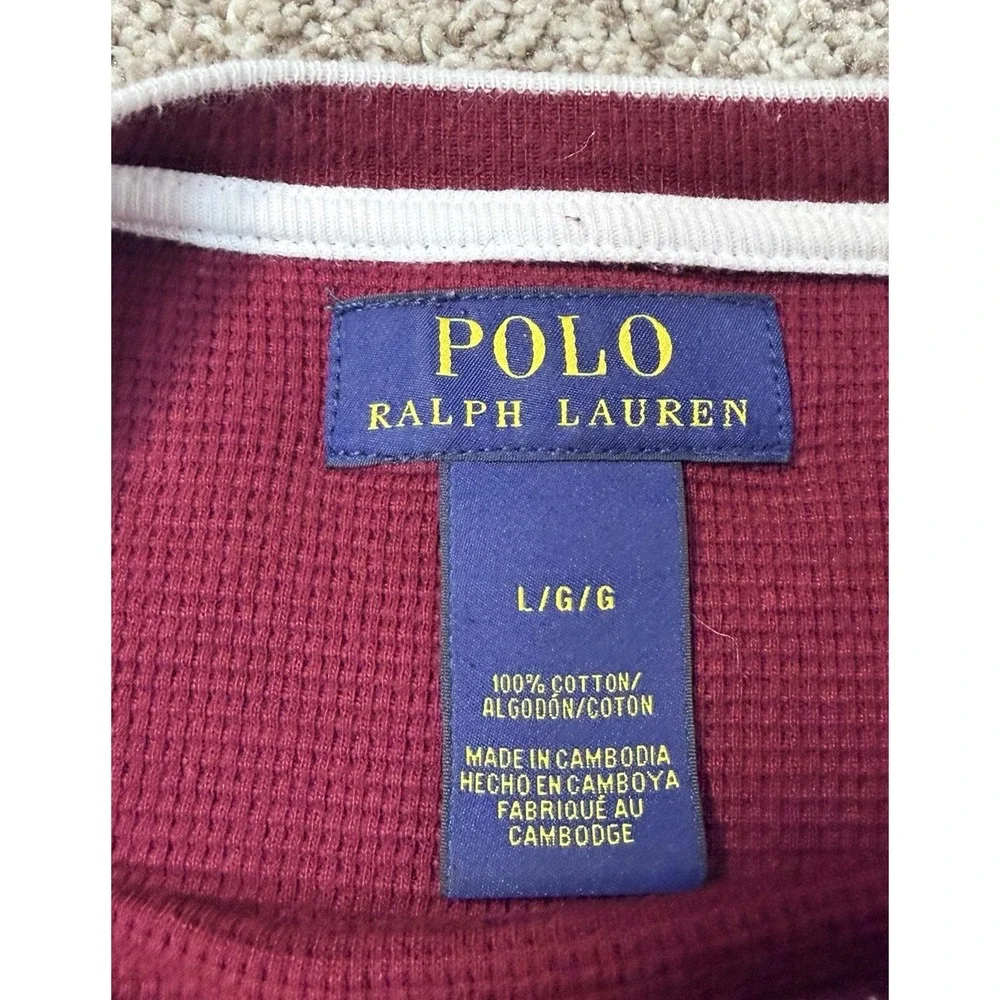 Polo Ralph Lauren Thermal Shirt Mens L Burgundy Waffle Knit Long Sleeve Pony